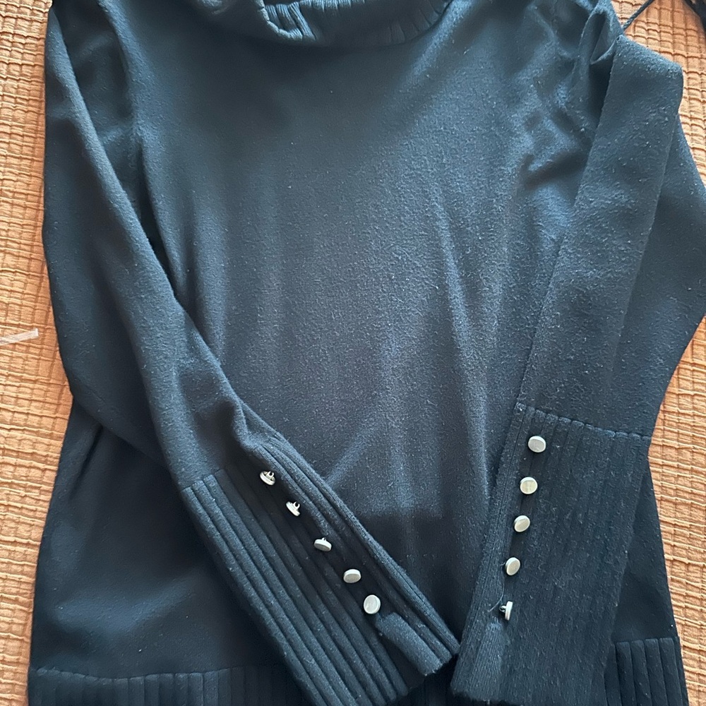 Black Turtleneck Sweater with Button Detail